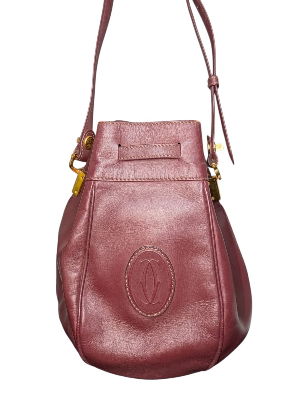 Cartier Must Line Bordeaux Bucket Drawstring 2-Way Crossbody Bag - Picture 3 of 9